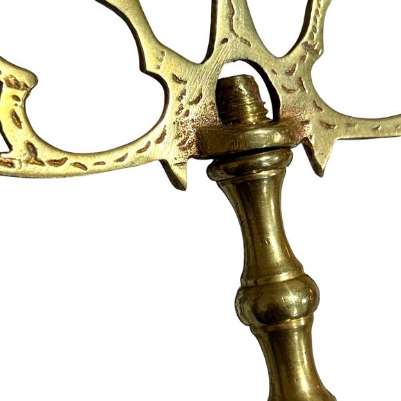 Vintage Brass Judaica Candelabra 3-Arm Lion of Judea Handmade NYC Decor - Picture 11 of 15